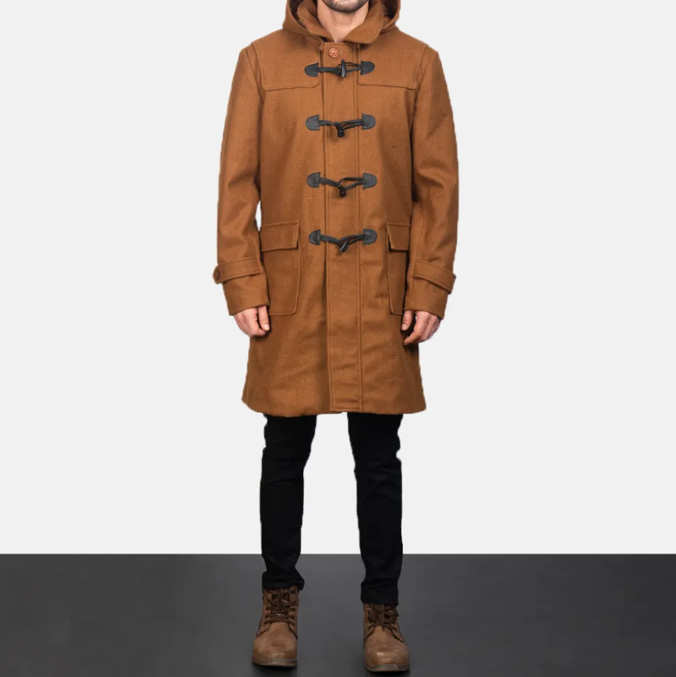 Drake Khaki Wool Hooded Duffle Coat