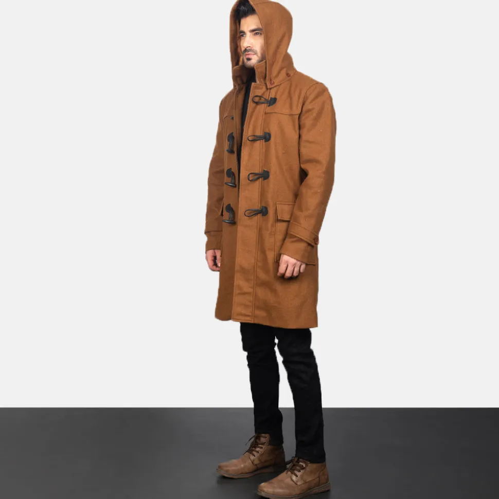 Drake Khaki Wool Hooded Duffle Coat