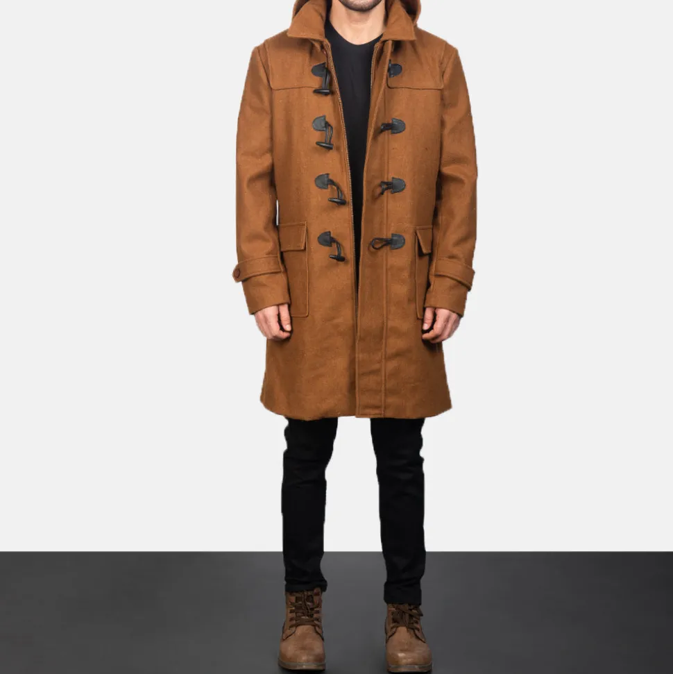 Drake Khaki Wool Hooded Duffle Coat
