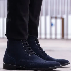 Duster Brogues Blue Suede Leather Boots - StudGuard
