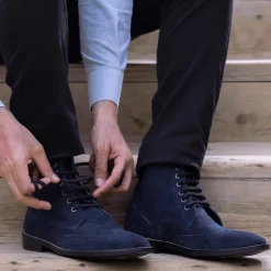 Duster Brogues Blue Suede Leather Boots - StudGuard