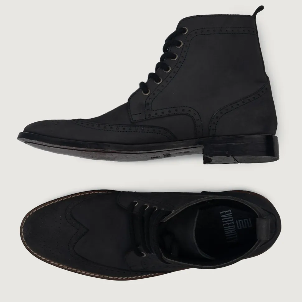 Duster Brogues Derby Black Nubuck Leather Boots