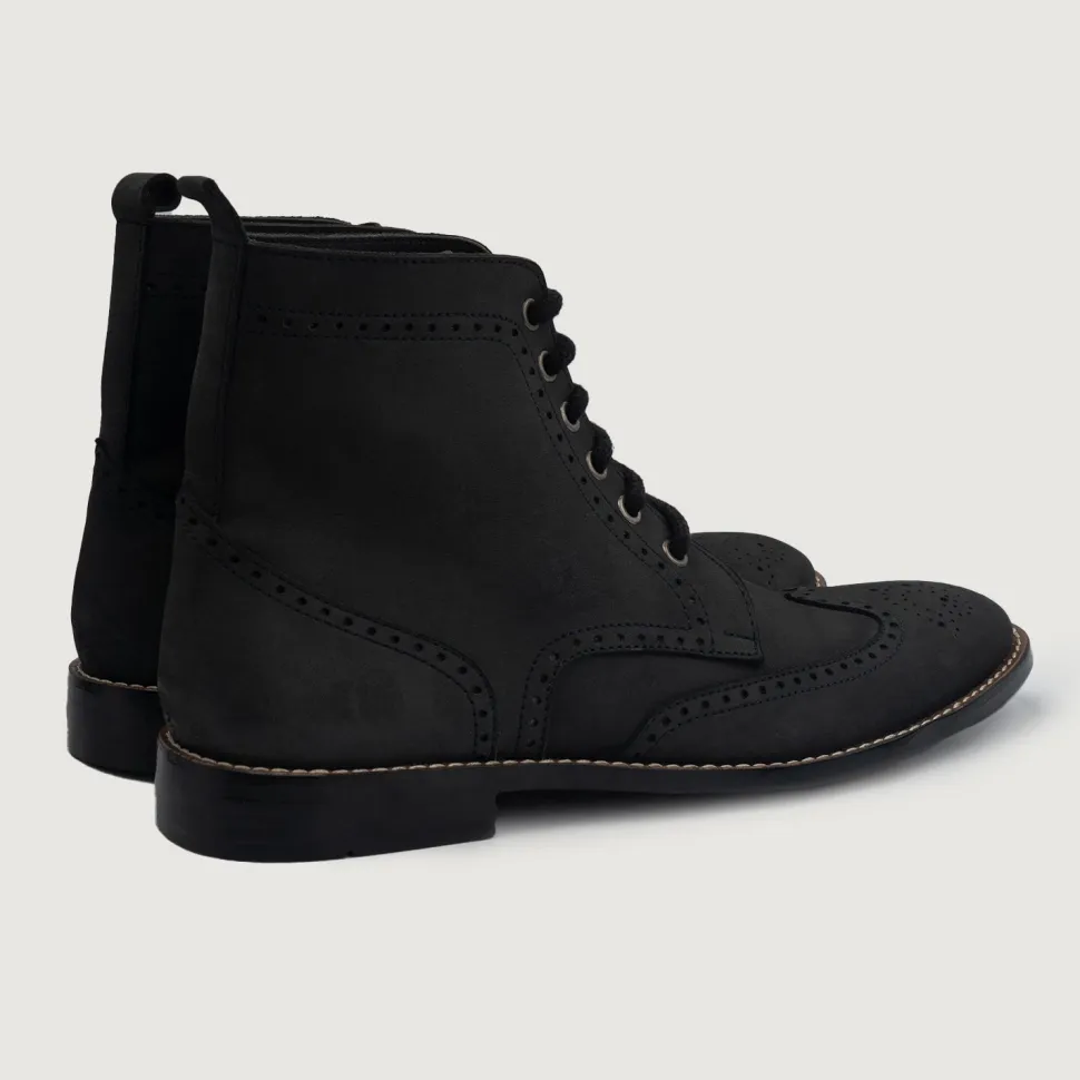 Duster Brogues Derby Black Nubuck Leather Boots