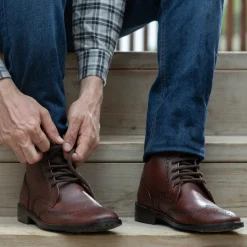 Duster Brogues Derby Brown Burnished Leather Boots - StudGuard