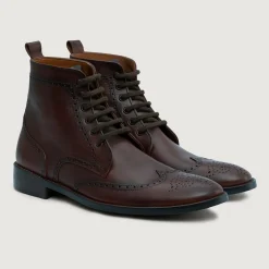 Duster Brogues Derby Brown Burnished Leather Boots - StudGuard