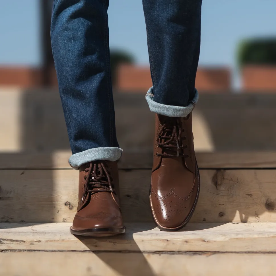 Duster Brogues Derby Brown Leather Boots