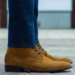 Duster Brogues Derby Brown Suede Leather Boots - StudGuard