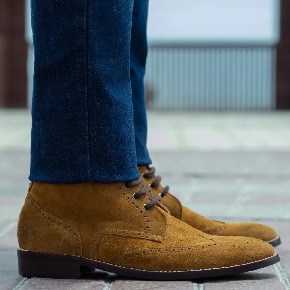 Duster Brogues Derby Brown Suede Leather Boots - StudGuard