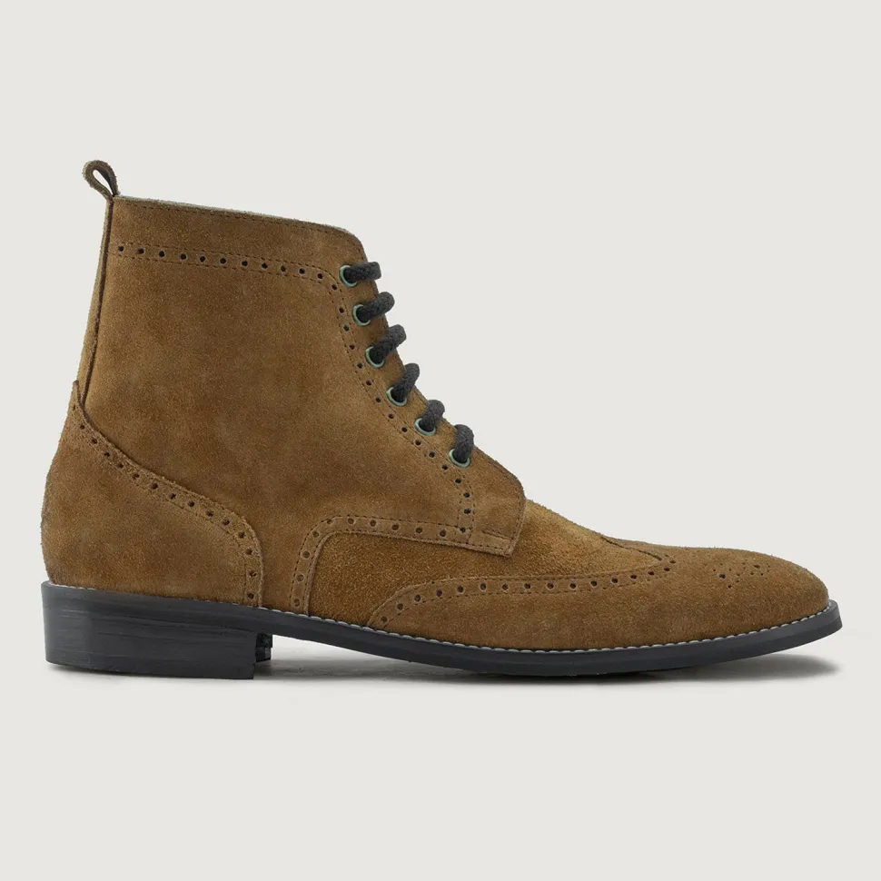 Duster Brogues Derby Brown Suede Leather Boots - StudGuard