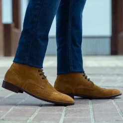 Duster Brogues Derby Brown Suede Leather Boots - StudGuard