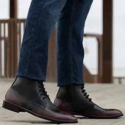 Duster Brogues Derby Maroon Black Leather Boots - StudGuard