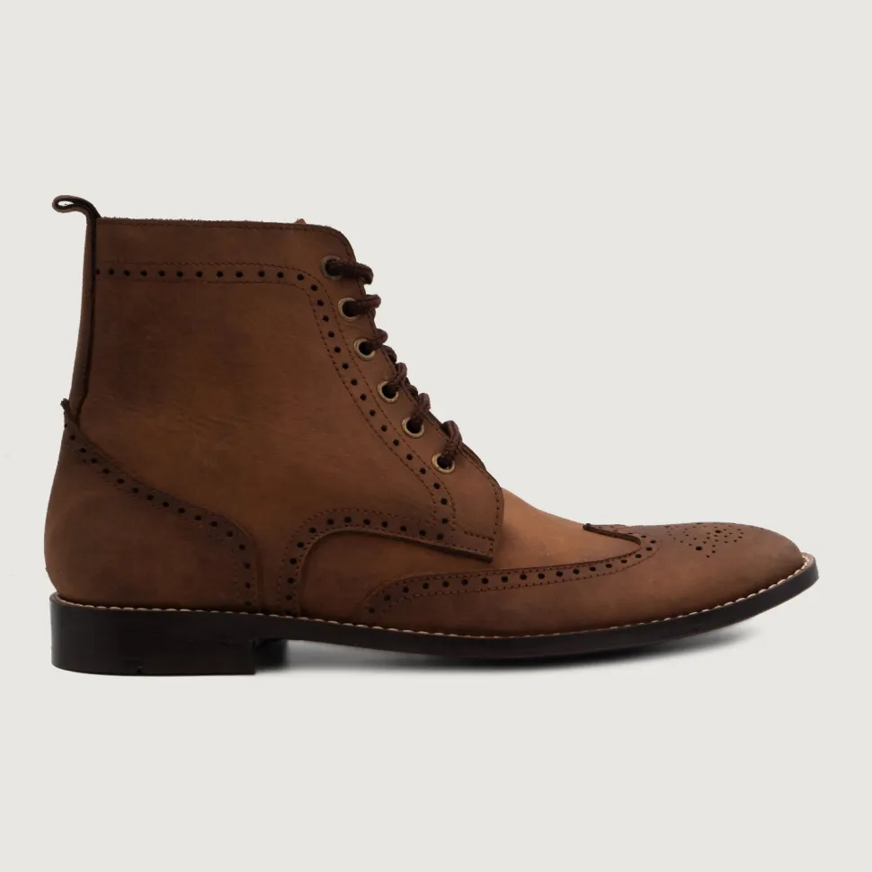 Duster Brogues Derby Oil Pull-up Brown Leather Boots