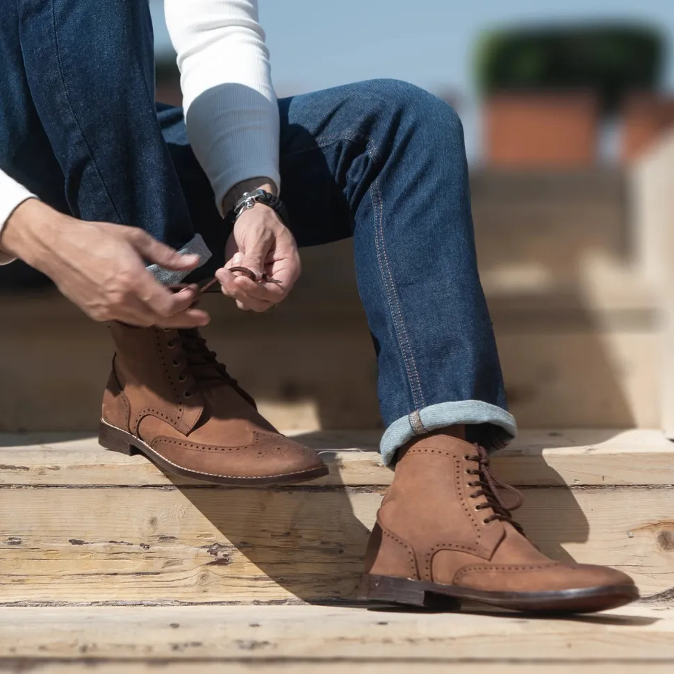 Duster Brogues Derby Oil Pull-up Brown Leather Boots