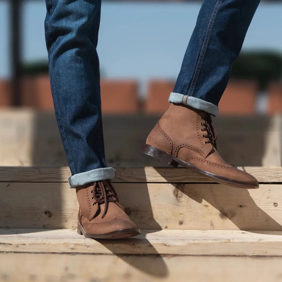 Duster Brogues Derby Oil Pull-up Brown Leather Boots