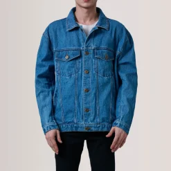 Eddie Dark Blue Oversized Denim Trucker Jacket