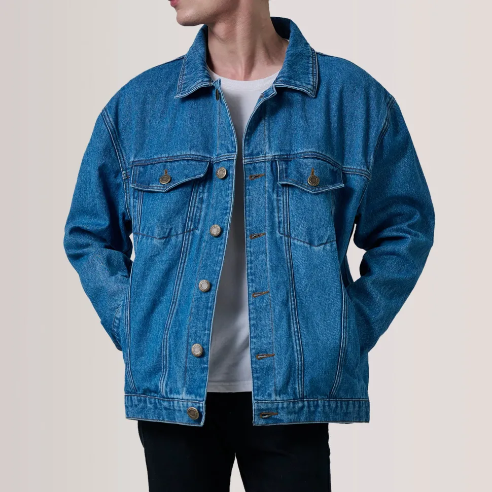 Eddie Dark Blue Oversized Denim Trucker Jacket