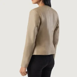 Elixir Beige Collarless Leather Jacket