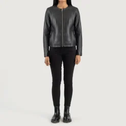 Elixir Black Collarless Leather Jacket