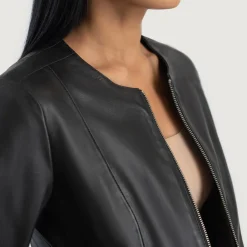 Elixir Black Collarless Leather Jacket