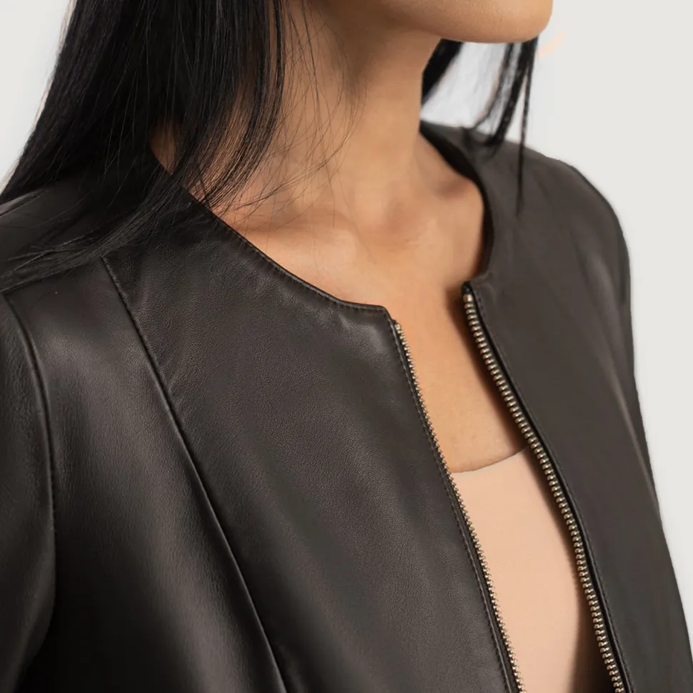 Elixir Brown Collarless Leather Jacket