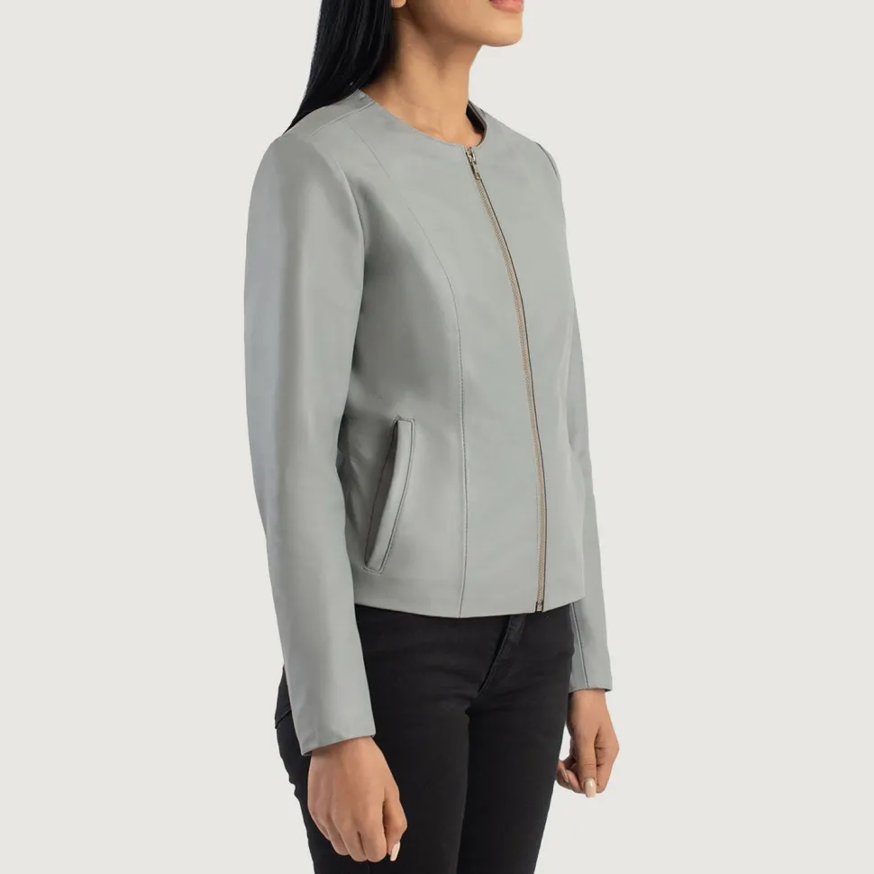 Elixir Grey Collarless Leather Jacket