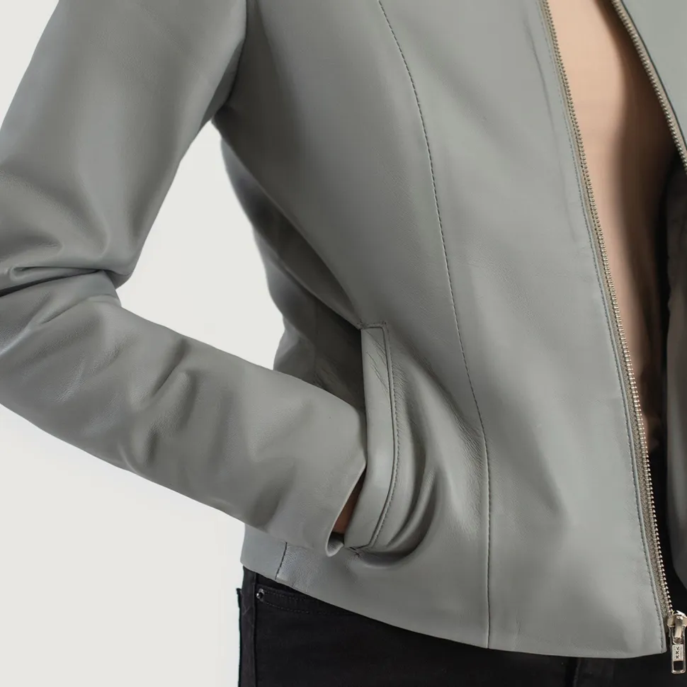 Elixir Grey Collarless Leather Jacket