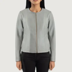Elixir Grey Collarless Leather Jacket