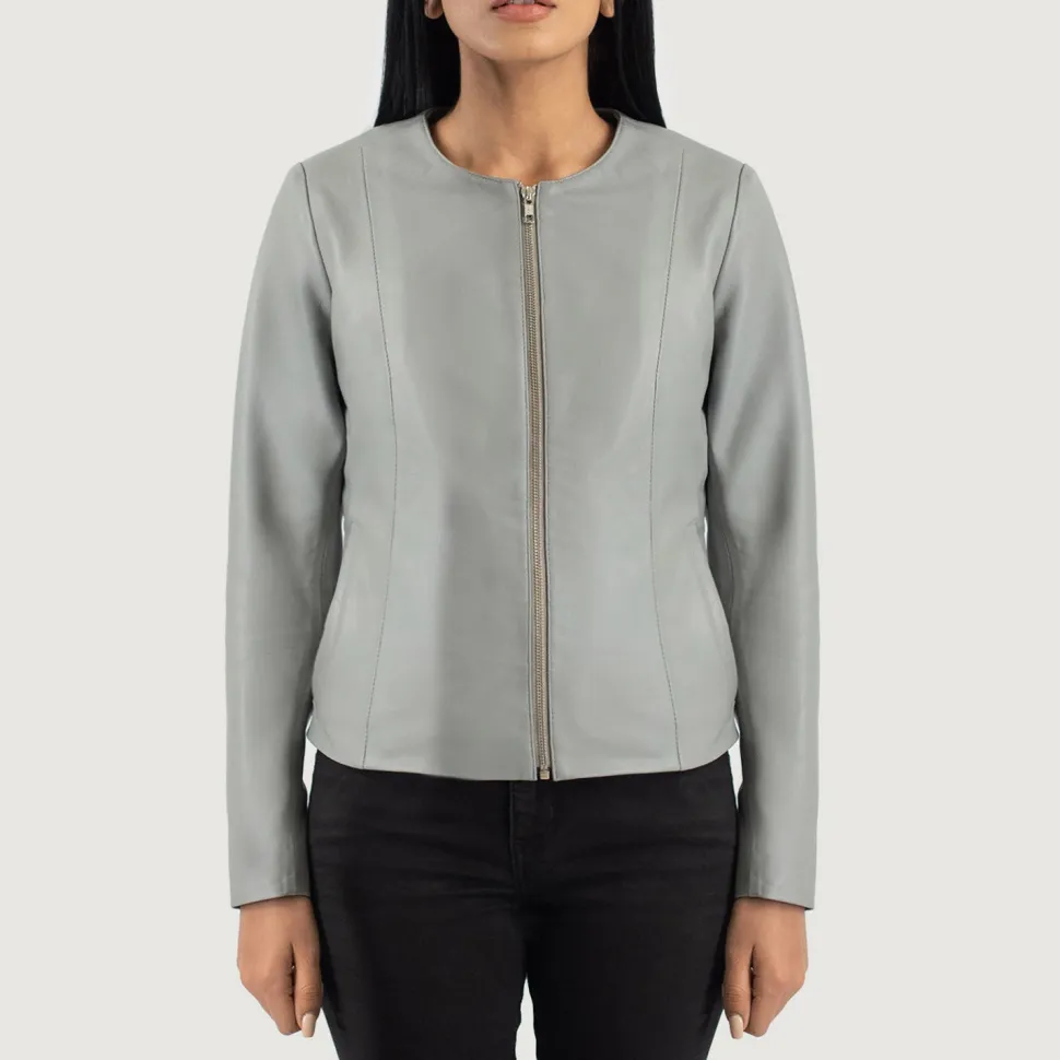 Elixir Grey Collarless Leather Jacket