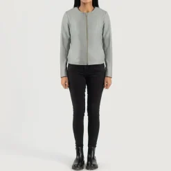 Elixir Grey Collarless Leather Jacket