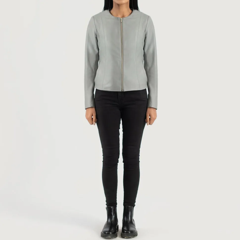 Elixir Grey Collarless Leather Jacket