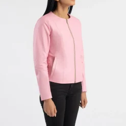Elixir Pink Collarless Leather Jacket
