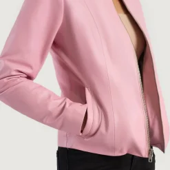 Elixir Pink Collarless Leather Jacket