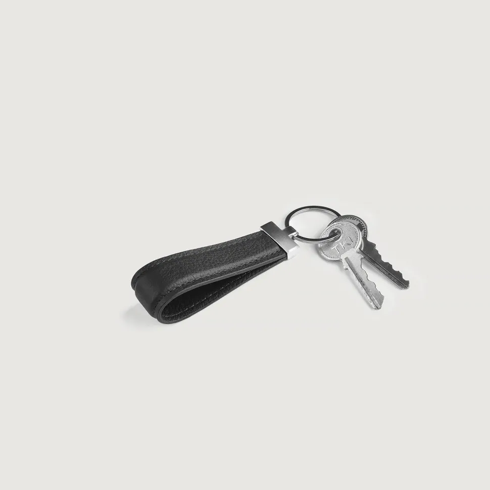 Elroy Black Leather Keychain