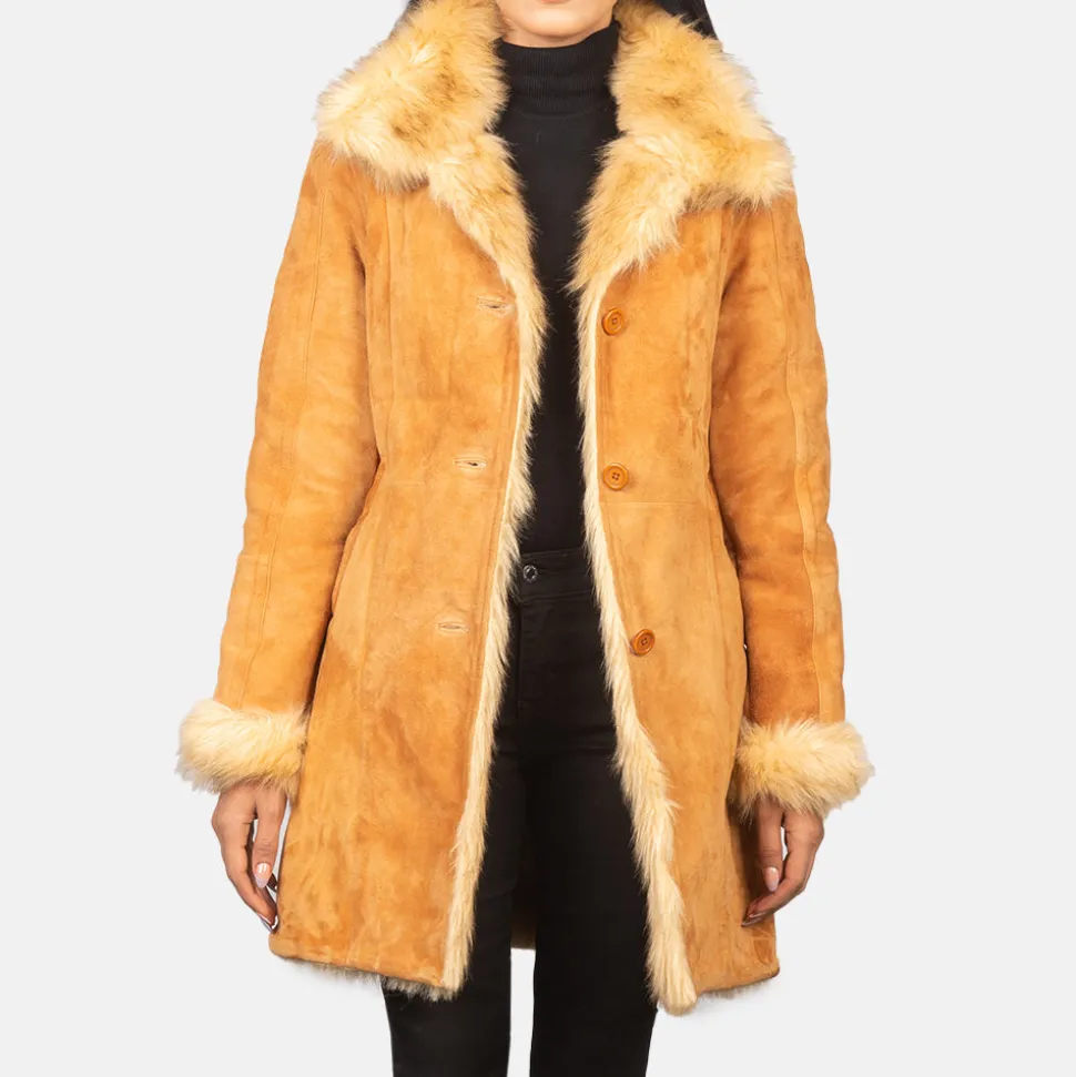 Erica Shearling Beige Leather Coat