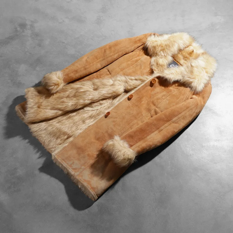 Erica Shearling Beige Leather Coat