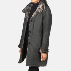 Erica Shearling Black Leather Coat