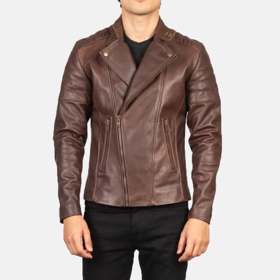Faisor Brown Leather Biker Jacket