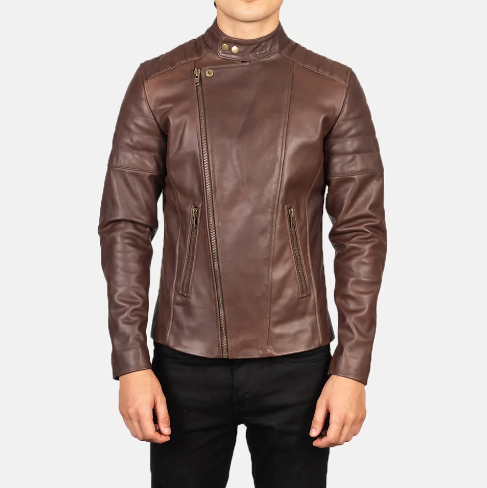 Faisor Brown Leather Biker Jacket