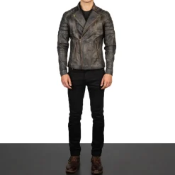 Faisor Distressed Brown Leather Biker Jacket