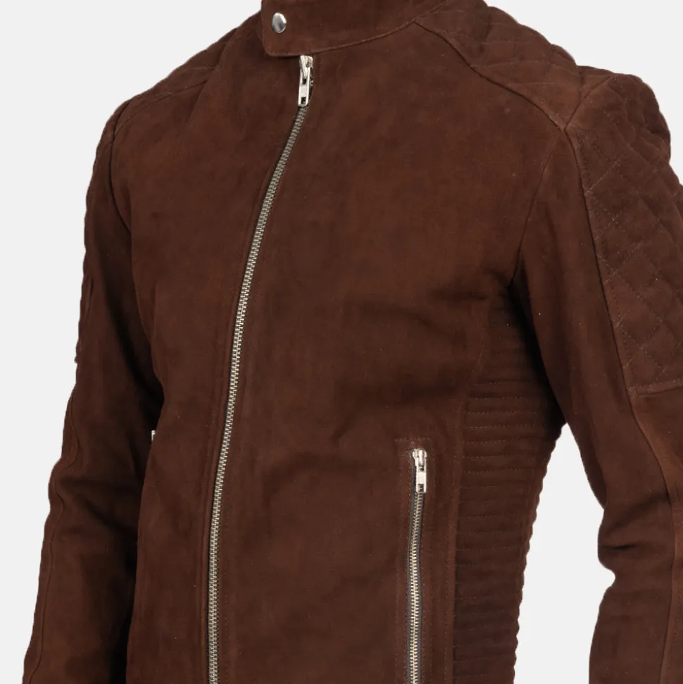 Fernando Quilted Brown Suede Biker Jacket