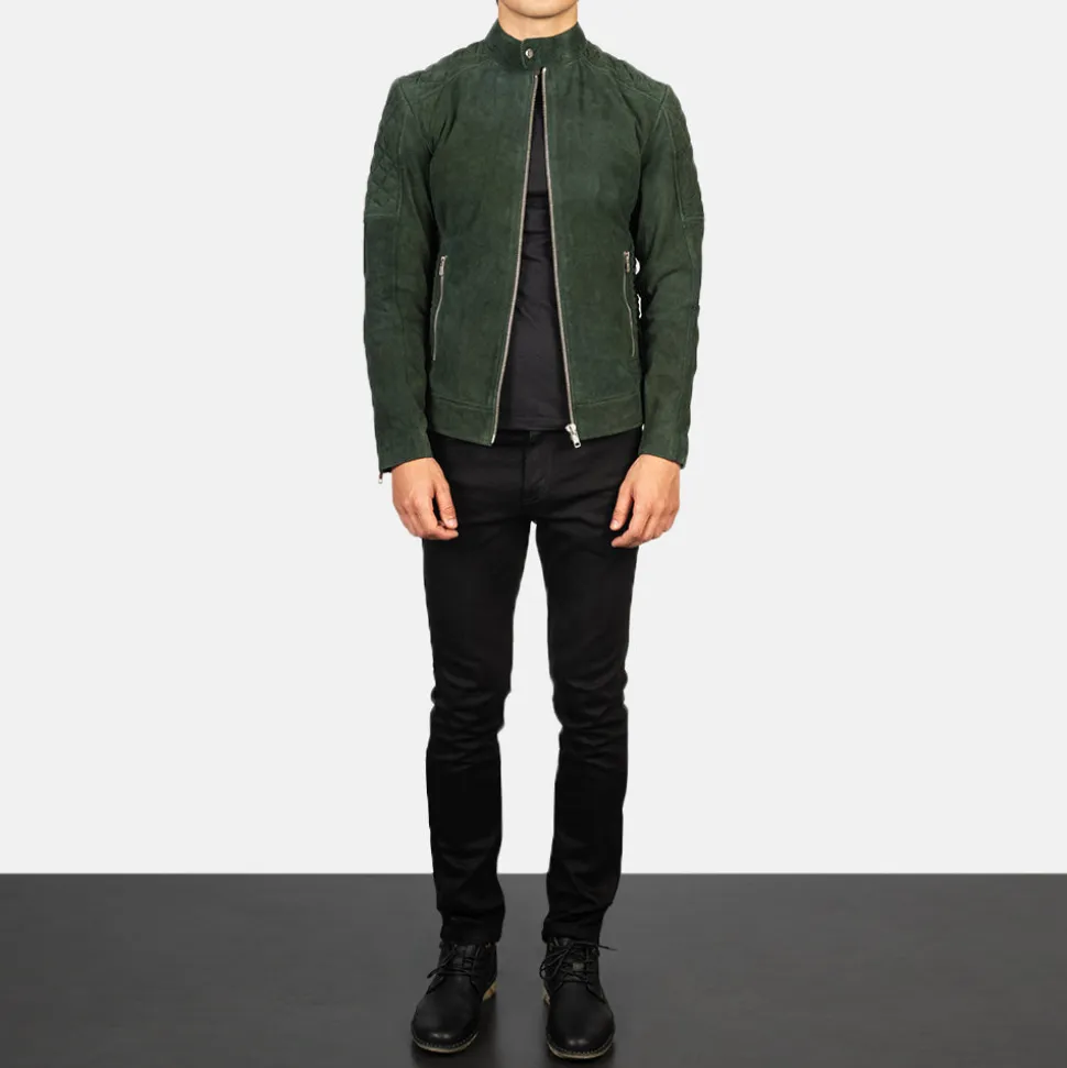 Fernando Quilted Green Suede Biker Jacket