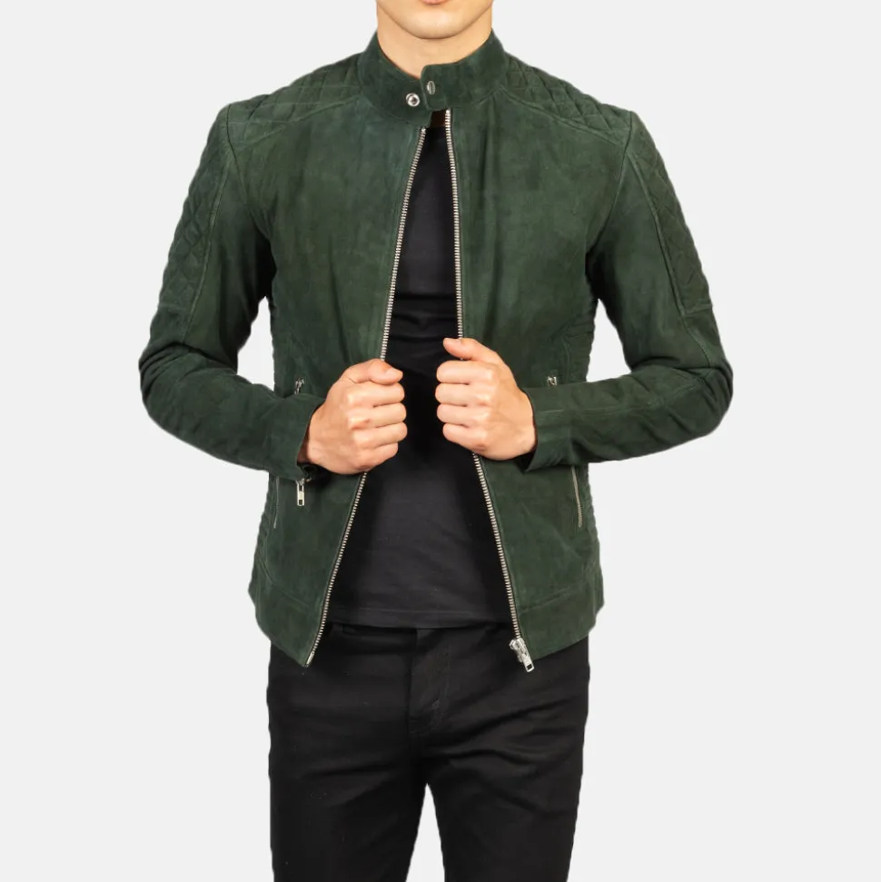Fernando Quilted Green Suede Biker Jacket