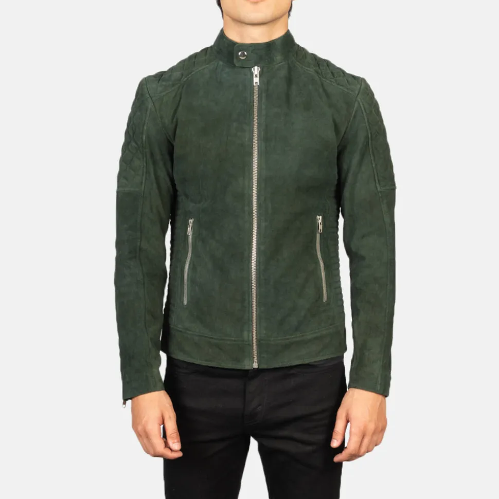 Fernando Quilted Green Suede Biker Jacket