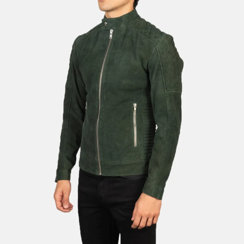 Fernando Quilted Green Suede Biker Jacket