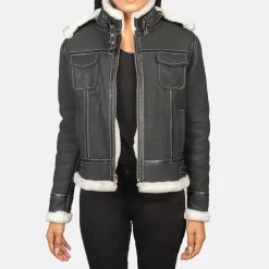 Fiona Black Hooded Shearling Leather Jacket