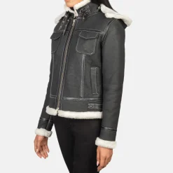 Fiona Black Hooded Shearling Leather Jacket