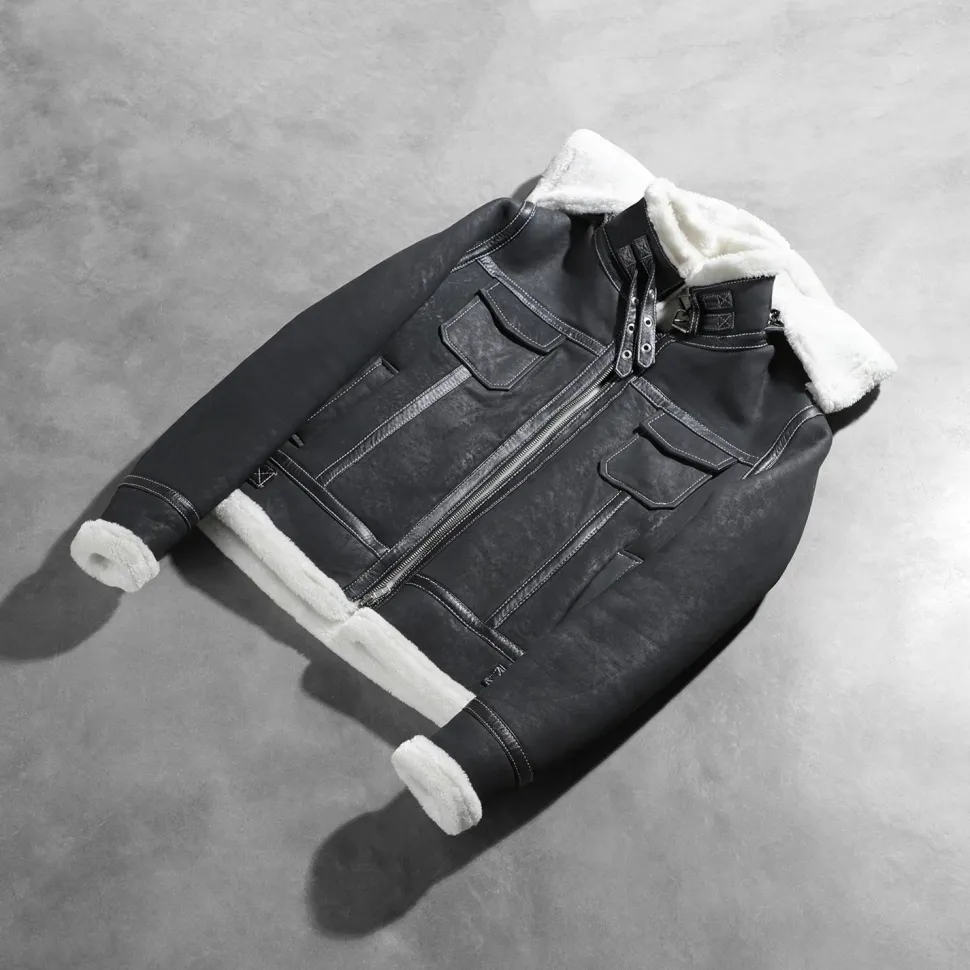Fiona Black Hooded Shearling Leather Jacket