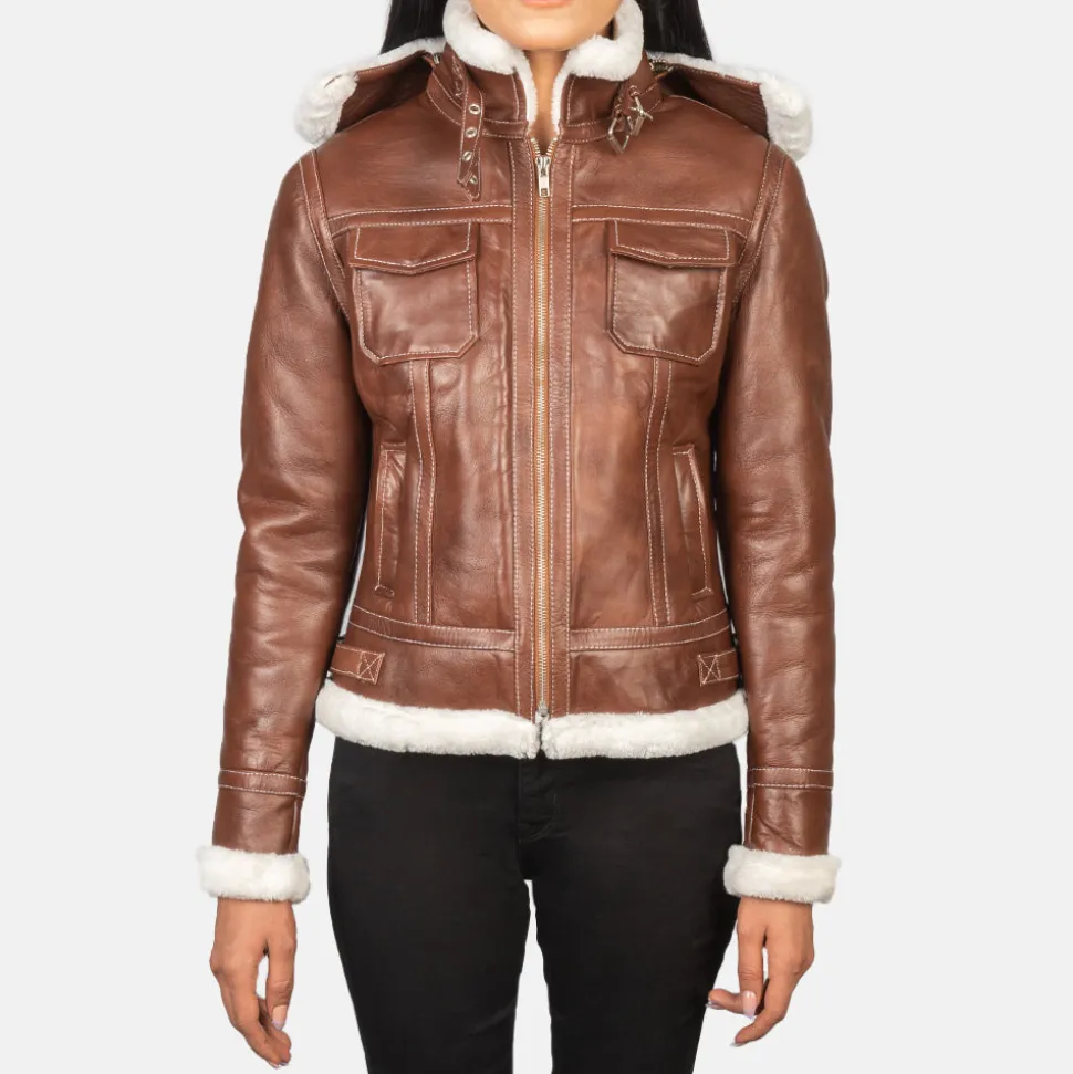 Fiona Brown Hooded Shearling Leather Jacket