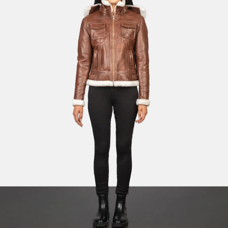 Fiona Brown Hooded Shearling Leather Jacket