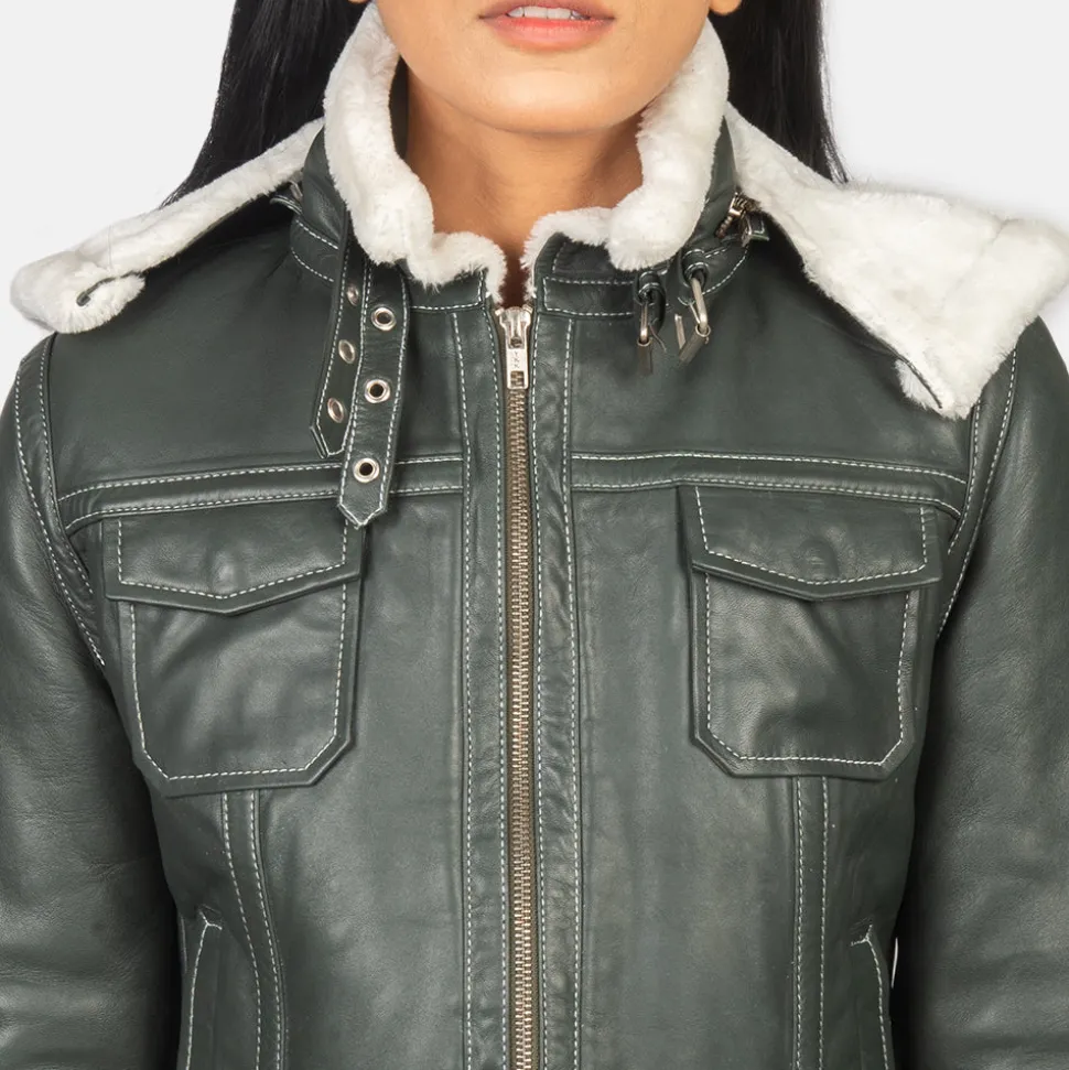 Fiona Green Hooded Shearling Leather Jacket